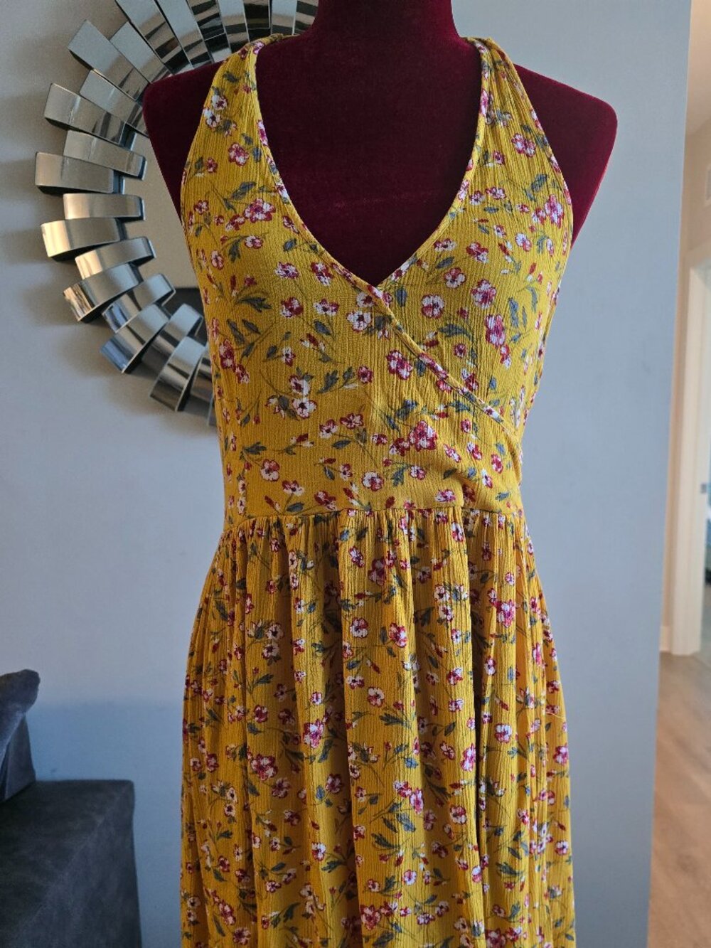 Xhilaration Floral Halter Dress Mustard Yellow